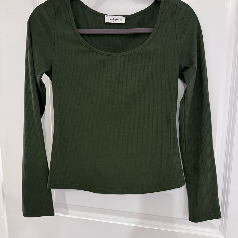 CJLA Carly Jean Los Angeles Forest Green ribbed Long Sleeve Women Small